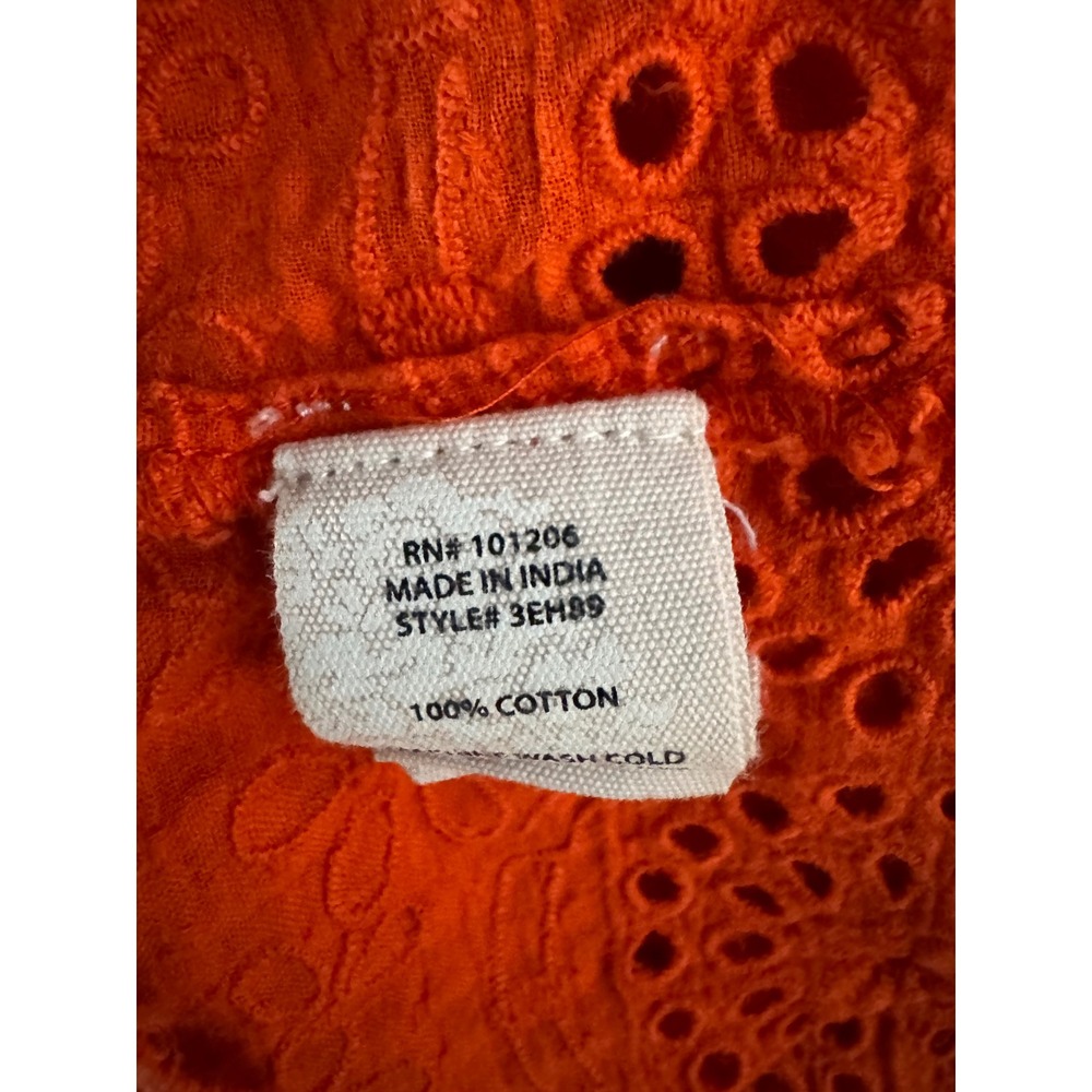 Soft Surroundings Women's Orange Eyelet Cotton Top Split Neck Long Sleeve Sz PXL - Picture 4 of 9
